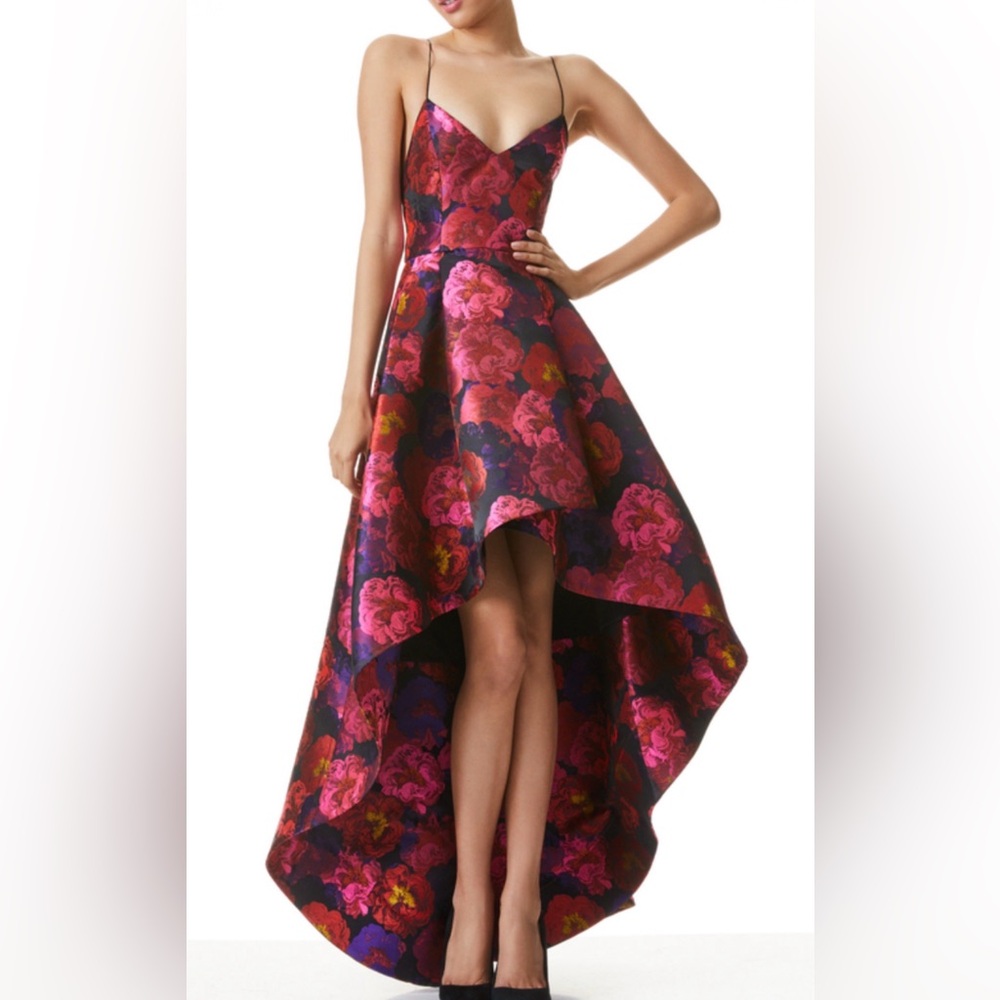 Alice + Olivia Joss Asymmetric Floral-Brocade Gown Size 0